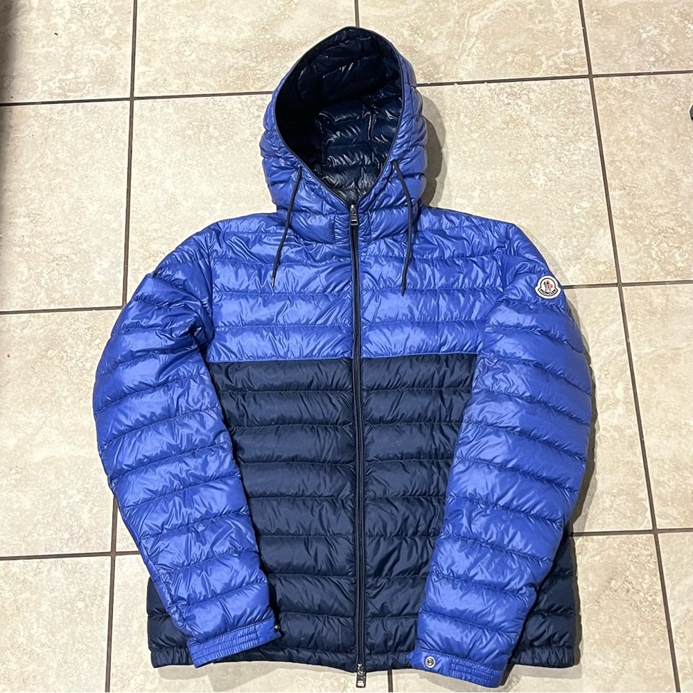 Moncler Jacket Mens 5 MEDIUM Blue Emeric Down Hooded Puffer Full Zip Designer